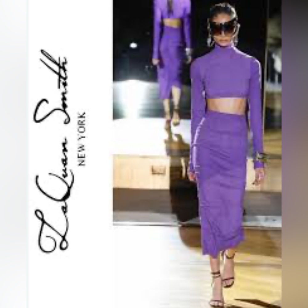 $1250 NWT LaQuan Smith Ruched High Waist Suede Pencil Skirt